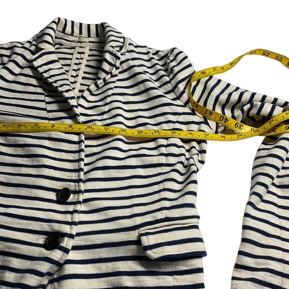 J. Crew Navy Blue Off White Nautical Maritime Striped Cotton Knit Blazer Sz XS - Picture 11 of 14